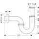Hansgrohe Röhrensiphon mit gebogenem Rohrdesign, Anschlussstück und Maßen, die eine einfache Installation im Abwassersystem ermöglichen.